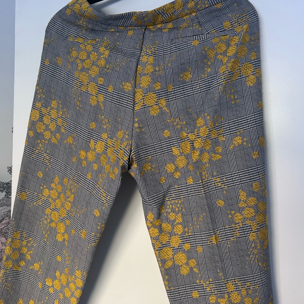 Zara Gray and Yellow Floral Plaid Pantsuit